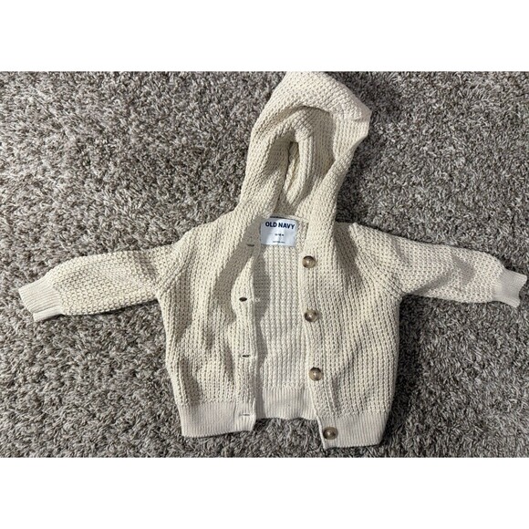 Old Navy Baby Hooded Knit Cardigan Sweater Cream 12-18 Months Button Front - Picture 5 of 5
